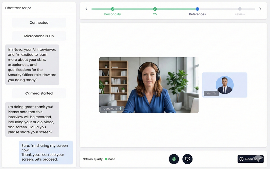 What the candidate sees during the AI video interview